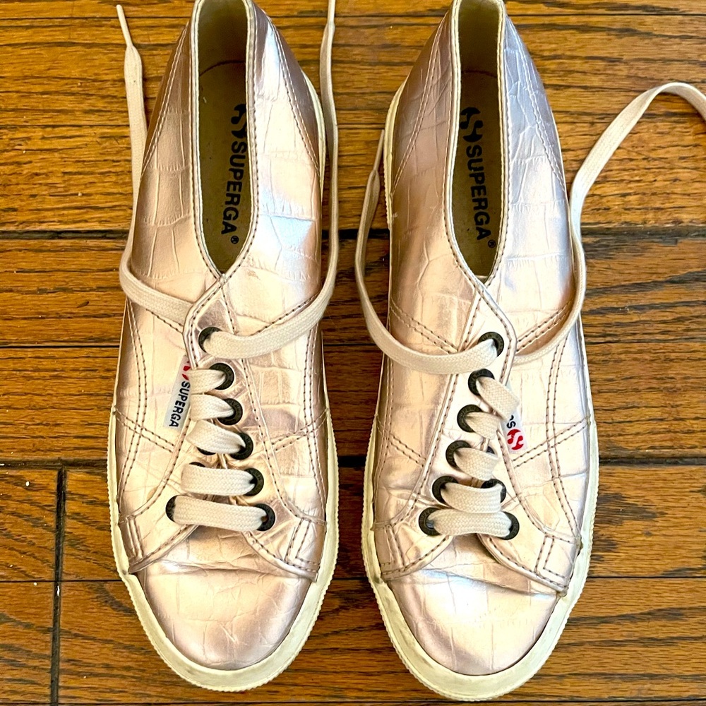 Superga Croc Embossed Rose Gold Sneaker